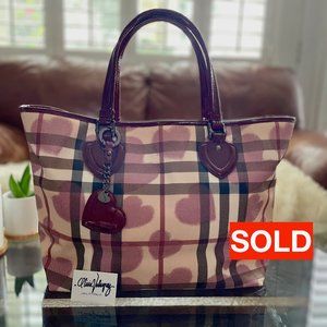 Burberry Nova Check Tote Hearts Overlay